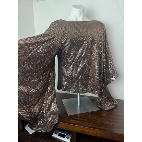 ASOPH Tops - ASOPH Gold Sequin Dramatic Top with Long Sleeves Size 3X